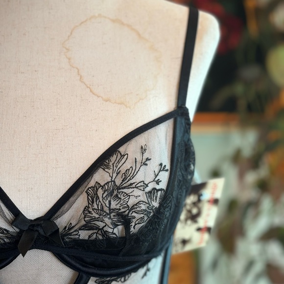 Agent Provocateur black floral embroidered mesh  caged bustier - Picture 12 of 12